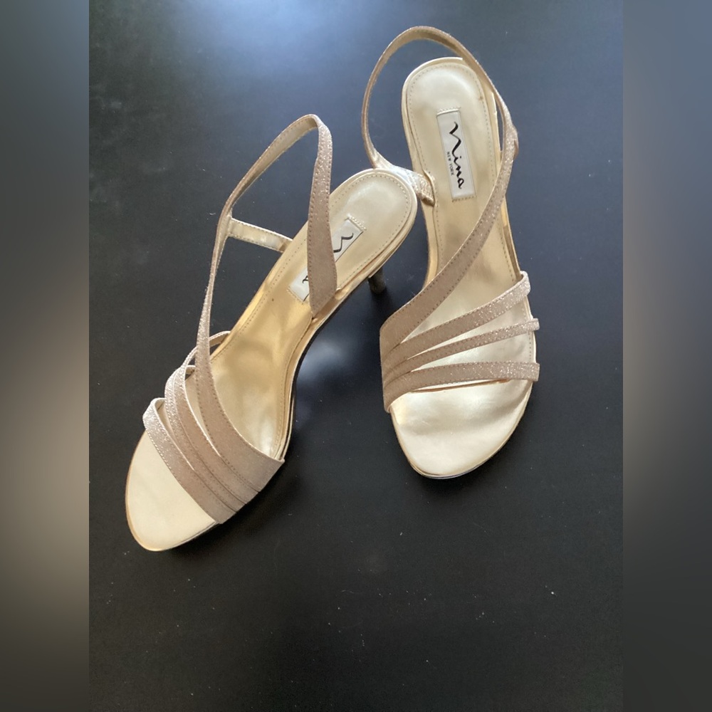 Nina Shoes Gold and Taupe Slingback Heels